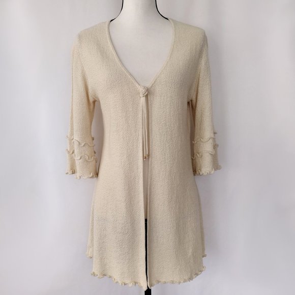 Vintage Sweaters - Vintage Y2K Wandering Sage Eco Friendly Cream Duster Cardigan Sweater